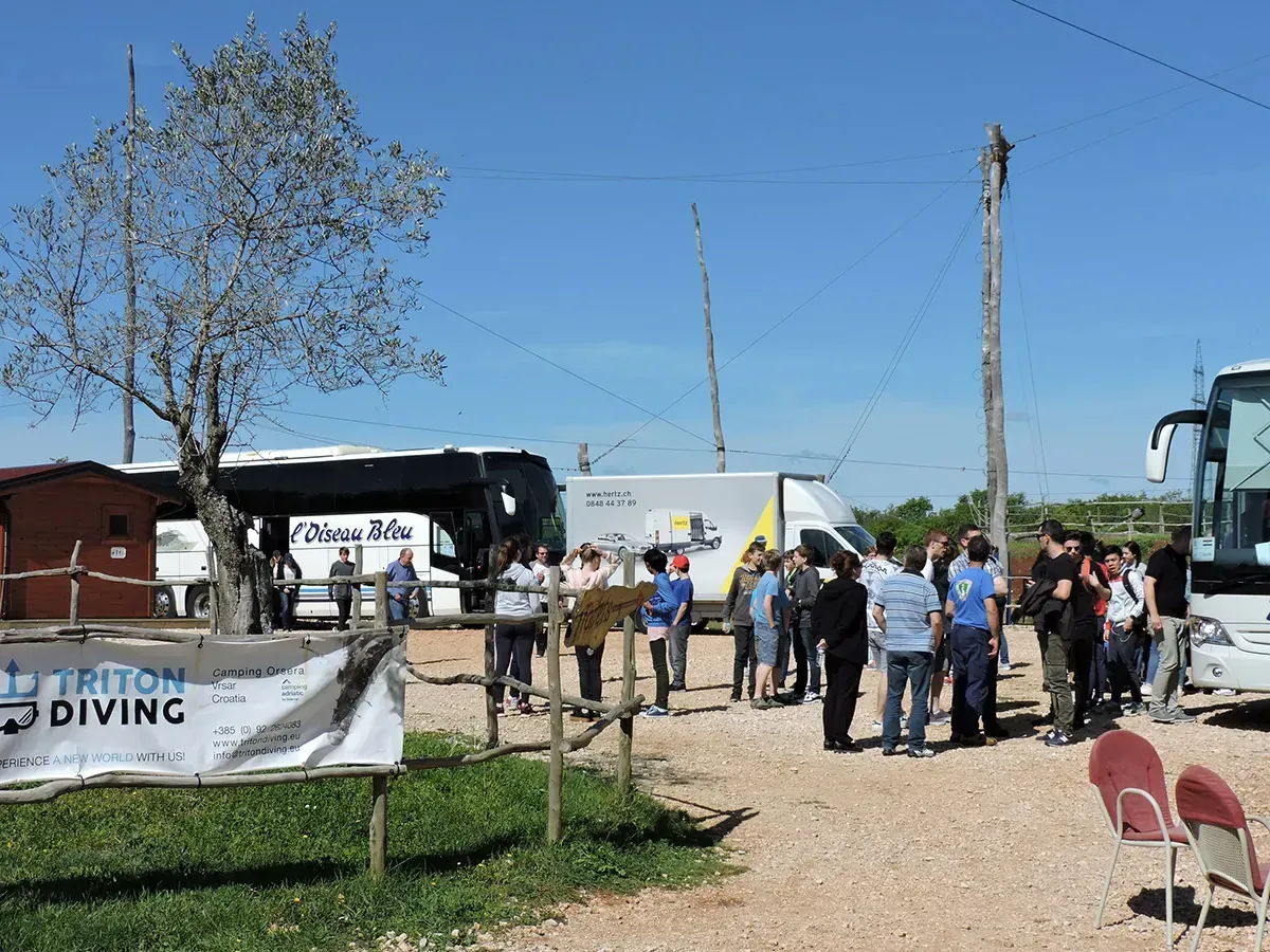 Large group of visitors at Glavani Park adventure park, Istria