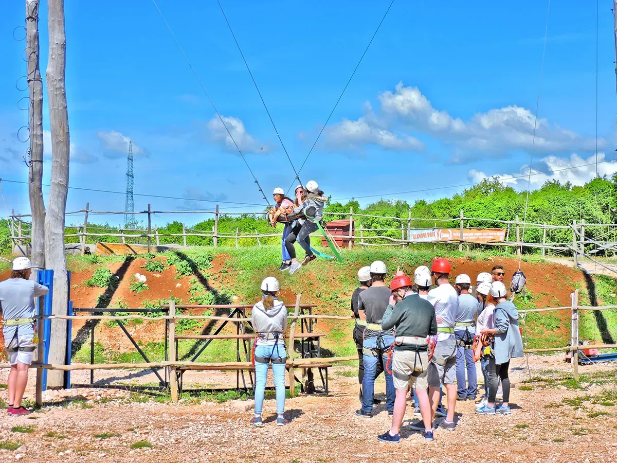 Visitors waiting for the high swing at Glavani Park, Istria
