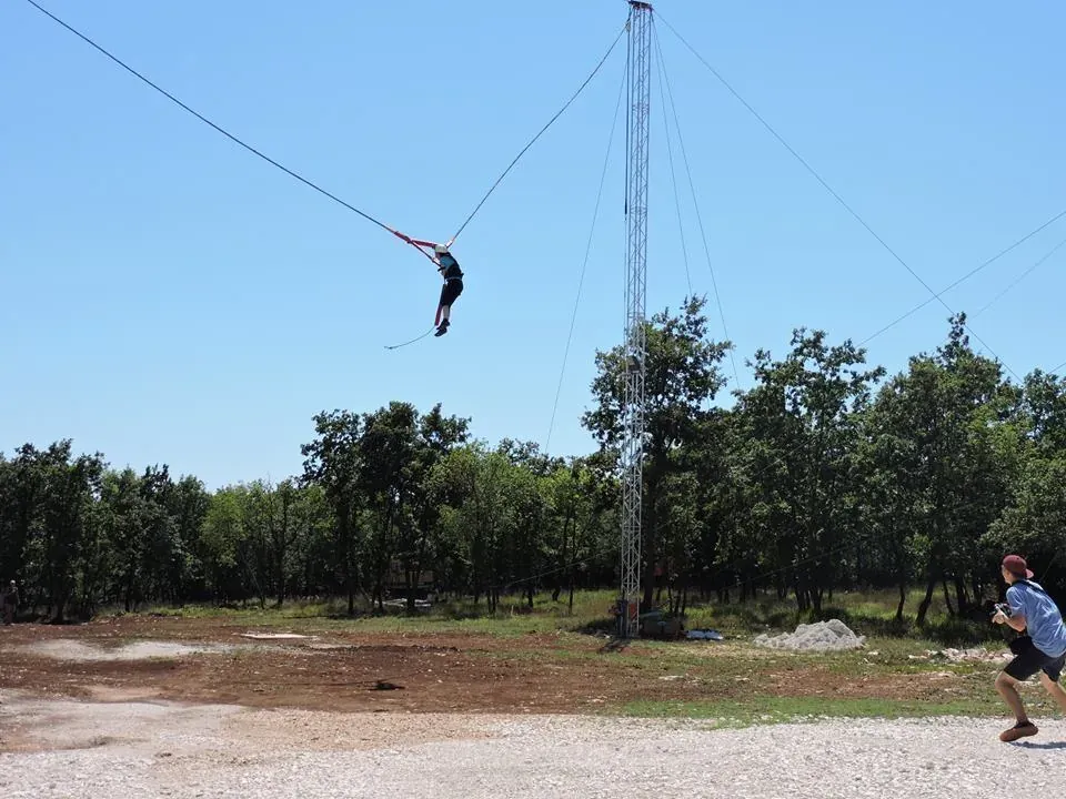 Guest launched on the Human Catapult at Glavani Park, Istria Croatia