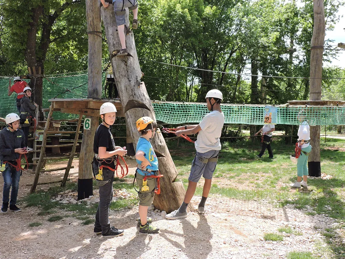 Guest navigating treetop obstacles on the training route at Glavani Park, Istria