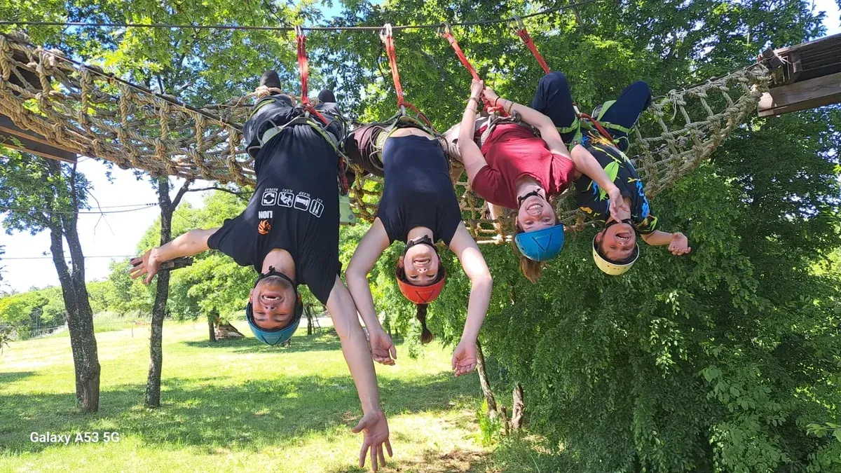 Family on the treetop training route at Glavani Park, Istria