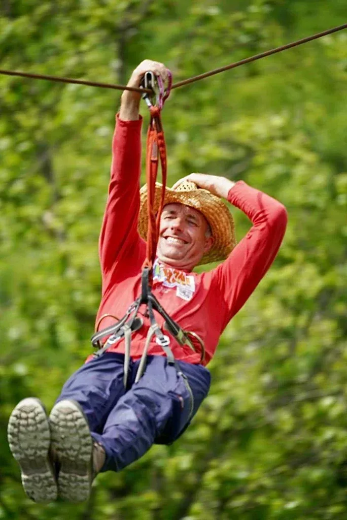Guest on the Big Zipline with forest views at Glavani Park, Istria