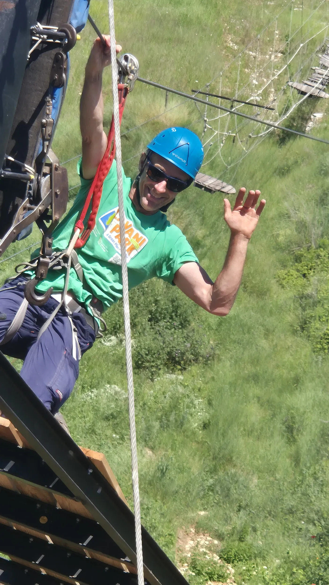 Staff member on the Valley Zipline launch platform at Glavani Park, Istria
